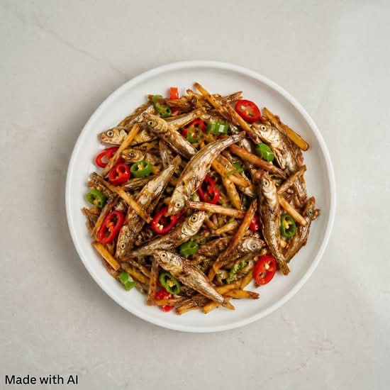 Small Dry Fish with Dry Tofu and Chili Pepper (小魚乾辣椒)